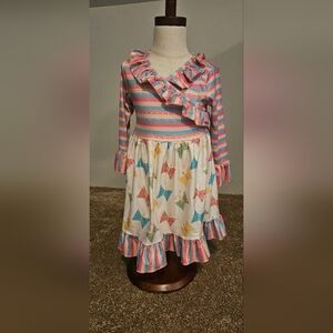 Charming Ruffled Kids Dress with Stripes and Kites